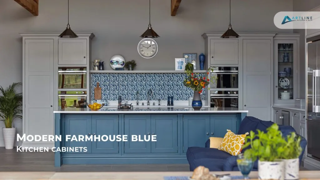 farmhouse blue kitchen cabinets