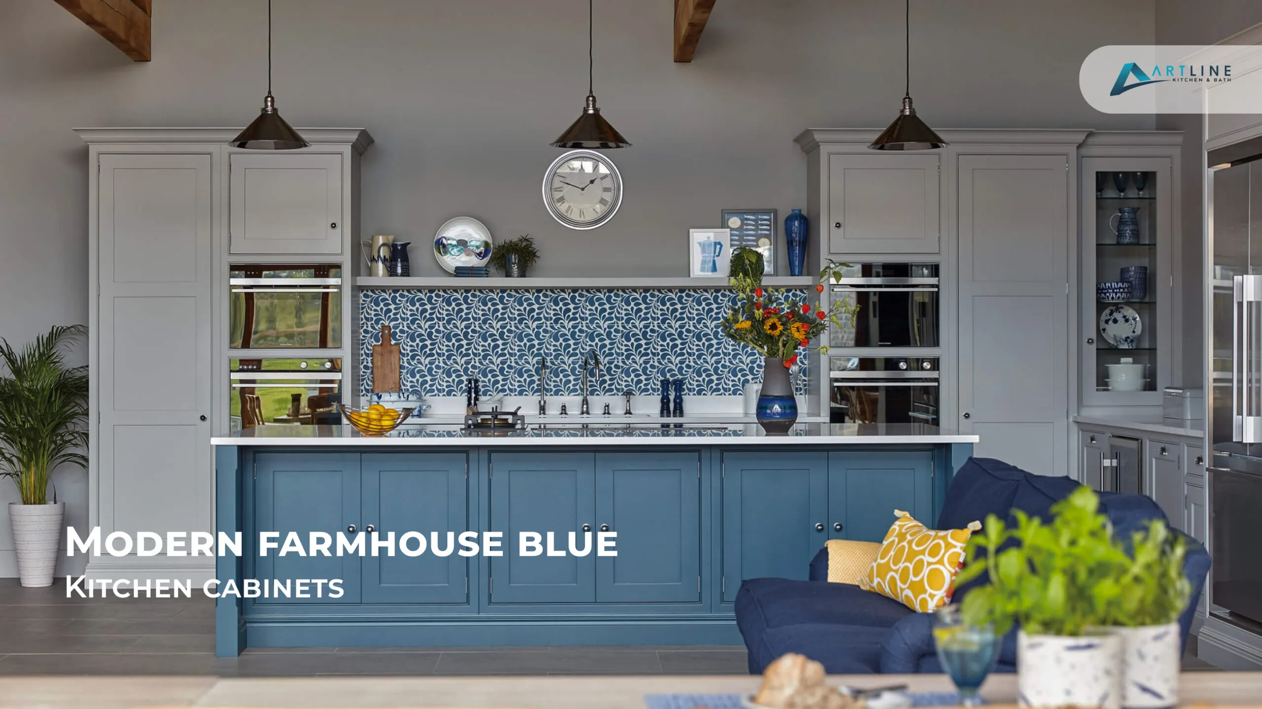 farmhouse blue kitchen cabinets