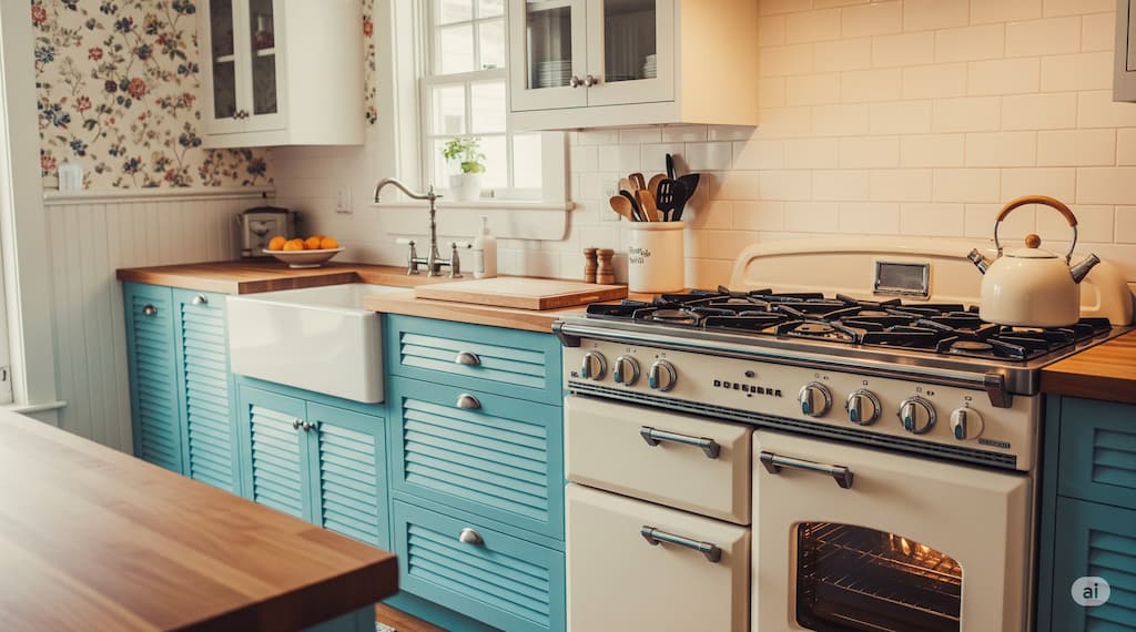 Louvered Cabinets in Cottage and Vintage Kitchens